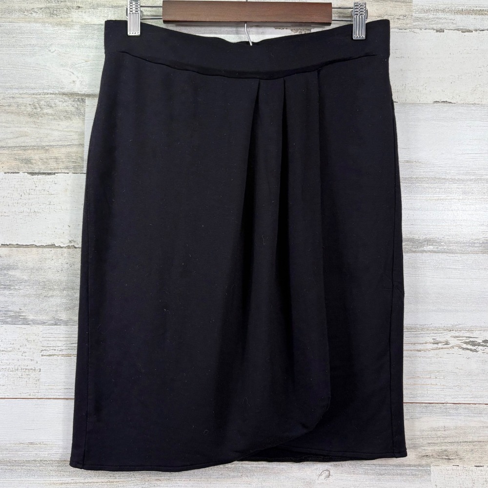 Cabi Pencil Skirt Womens S Black Faux Wrap Pleated Knit Corpcore Modern Uniform